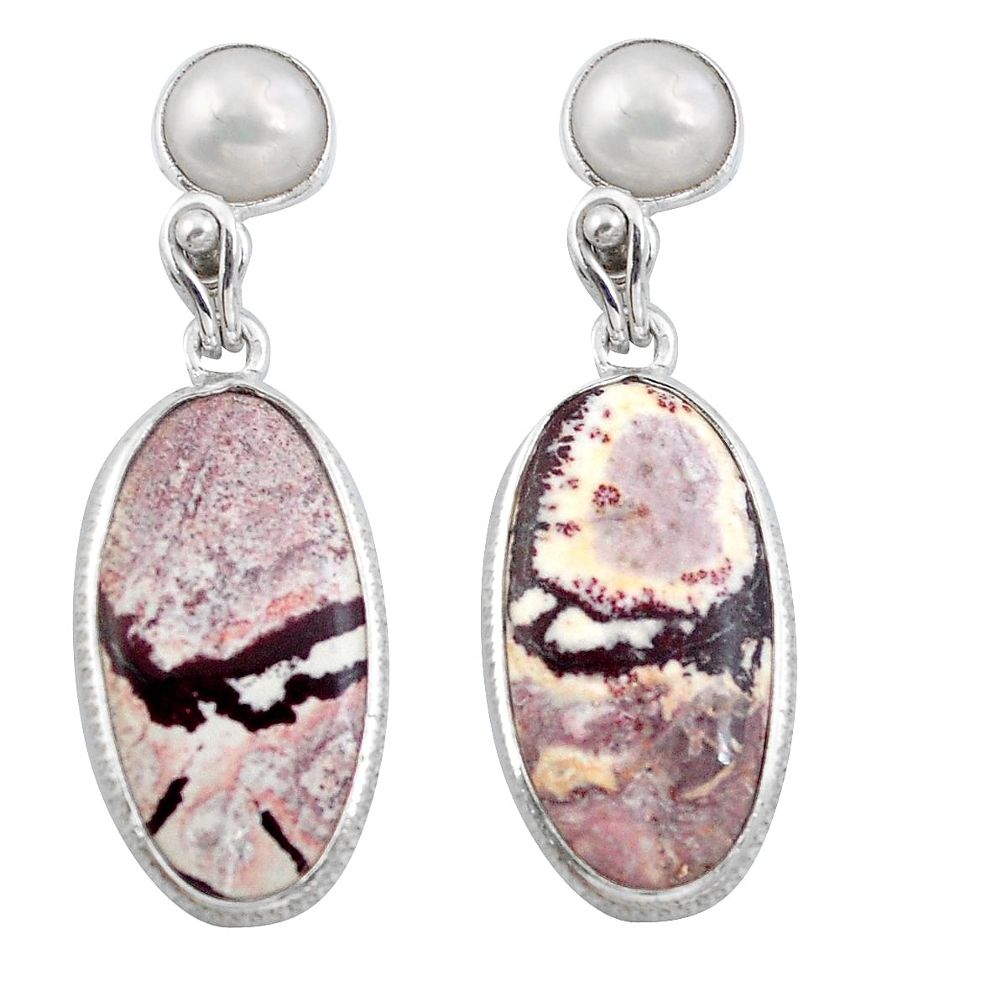 Natural grey sonoran dendritic rhyolite 925 silver dangle earrings d29441