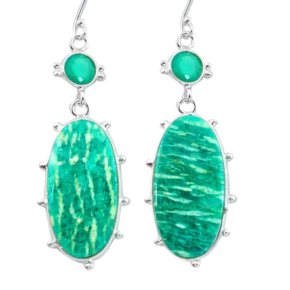 Natural green amazonite (hope stone) 925 silver dangle earrings d29458