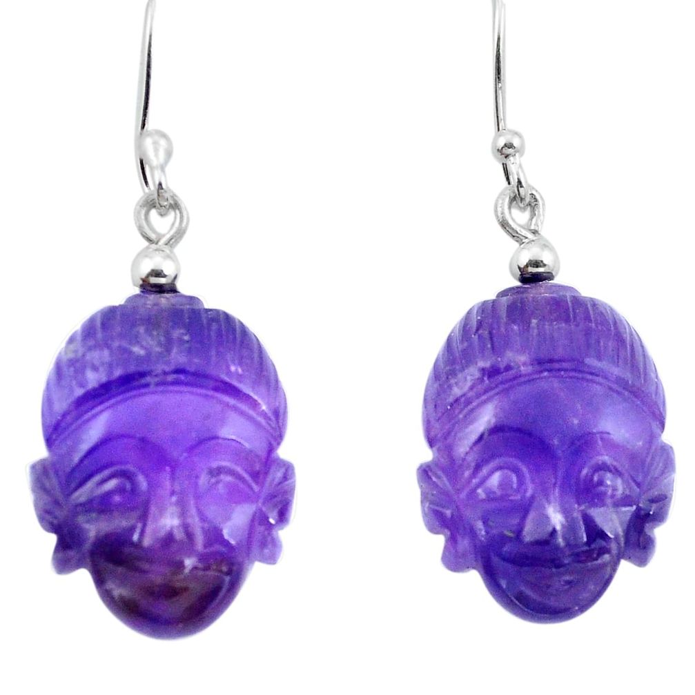 Natural purple amethyst 925 silver buddha charm earrings jewelry d29461