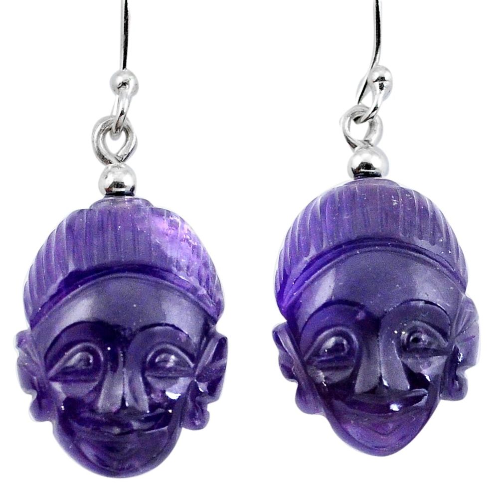 Natural purple amethyst 925 silver buddha charm earrings d29463