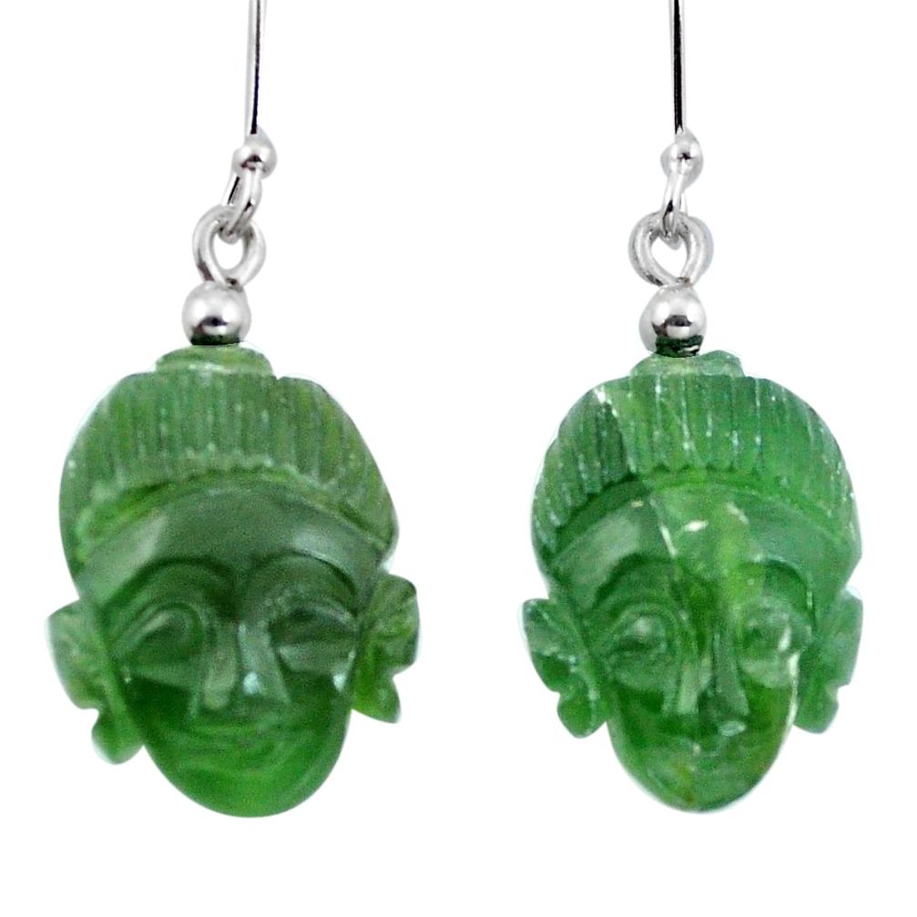 Natural green chalcedony 925 silver buddha charm earrings d29464