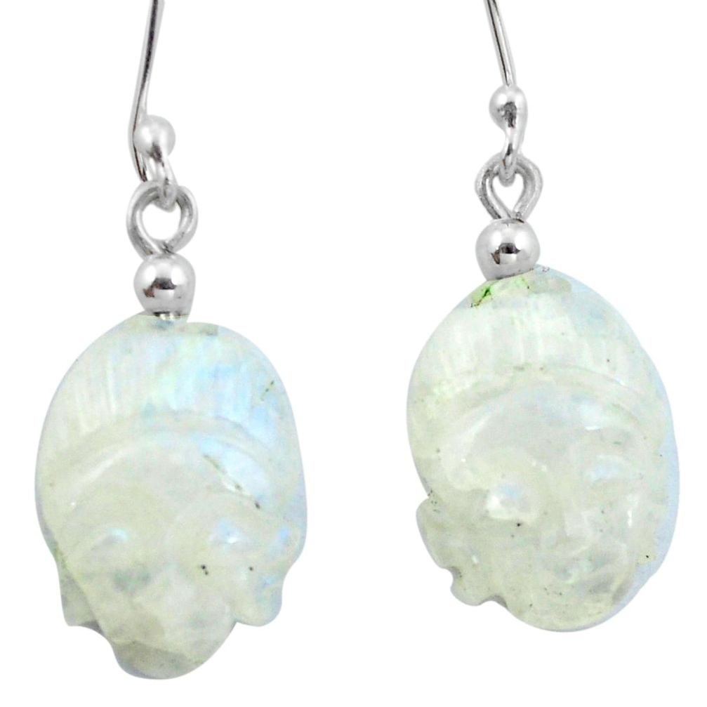Natural rainbow moonstone 925 silver buddha charm earrings d29468