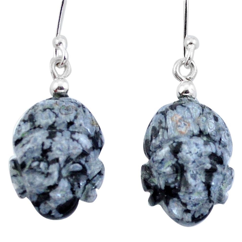 925 silver natural black australian obsidian buddha charm earrings d29473