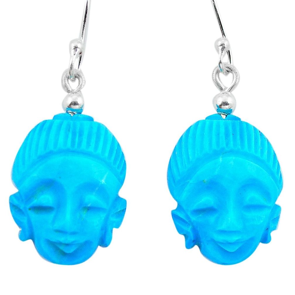 Blue sleeping beauty turquoise 925 silver buddha charm earrings d29475