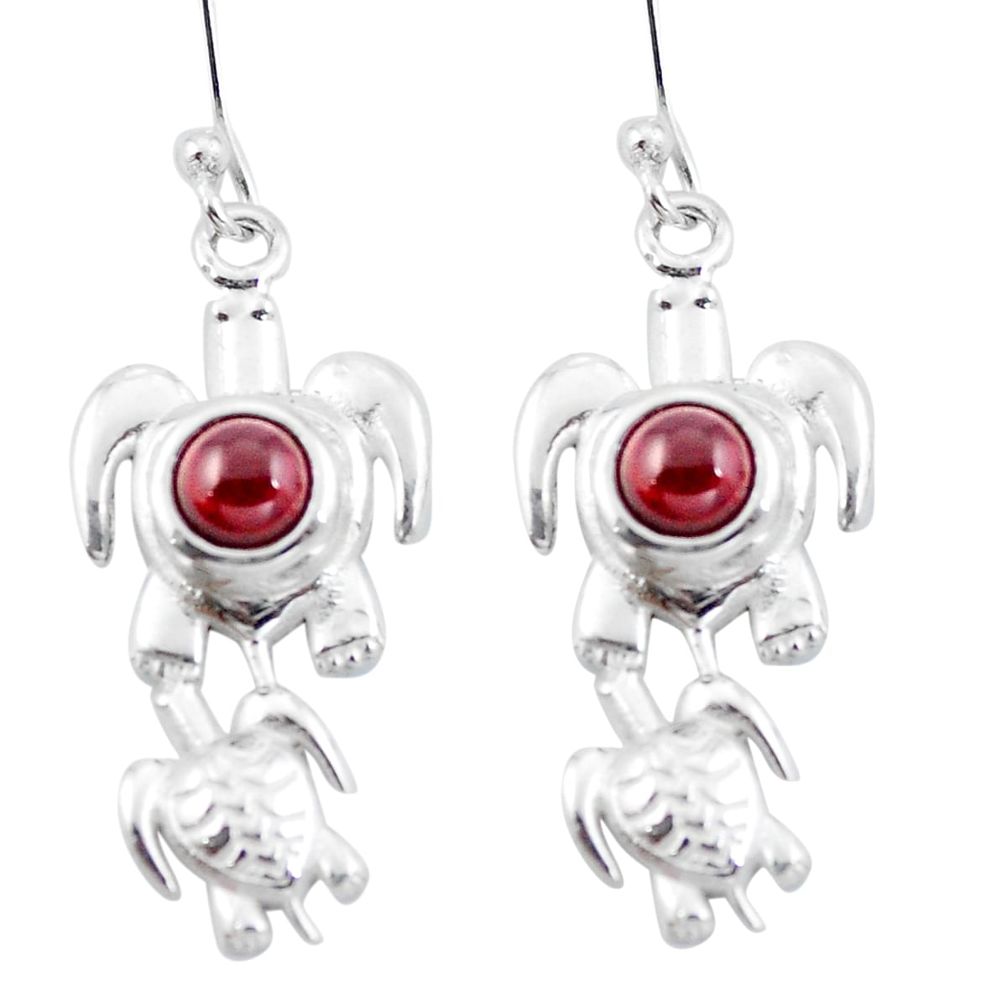 Natural red garnet 925 sterling silver turtle charm earrings jewelry d29485