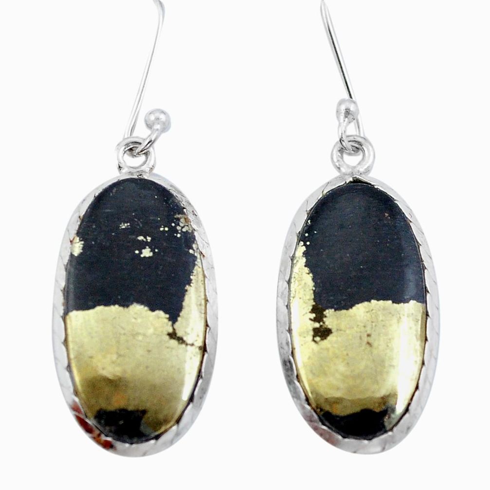 Natural golden pyrite in magnetite (healer's gold) 925 silver earrings d29496