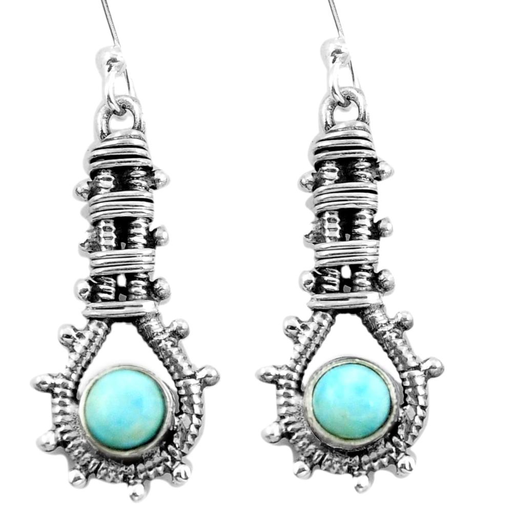 Natural blue larimar 925 sterling silver dangle earrings jewelry d29502