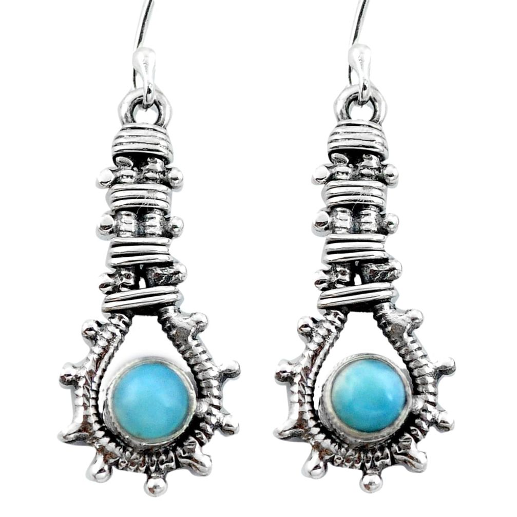 Natural blue larimar 925 sterling silver dangle earrings jewelry d29503