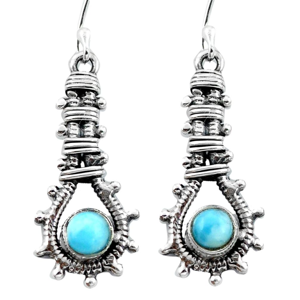 Natural blue larimar 925 sterling silver dangle earrings jewelry d29505