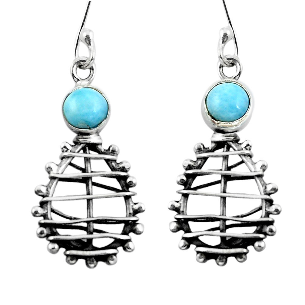 Natural blue larimar 925 sterling silver dangle earrings jewelry d29506