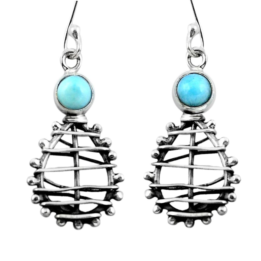 Natural blue larimar 925 sterling silver dangle earrings jewelry d29511