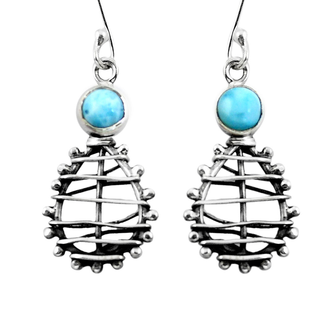 Natural blue larimar 925 sterling silver dangle earrings jewelry d29512