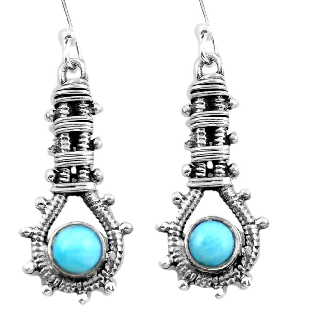 Natural blue larimar 925 sterling silver dangle earrings jewelry d29513