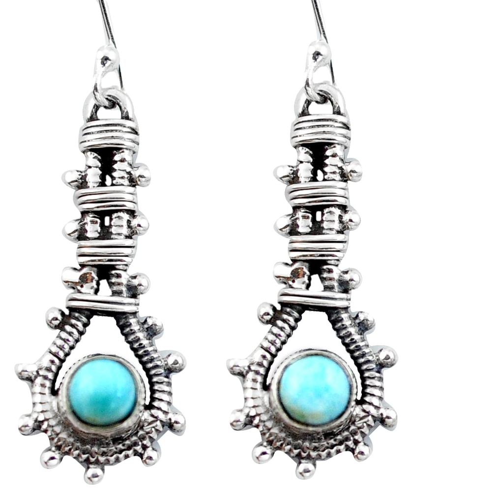 Natural blue larimar 925 sterling silver dangle earrings jewelry d29515
