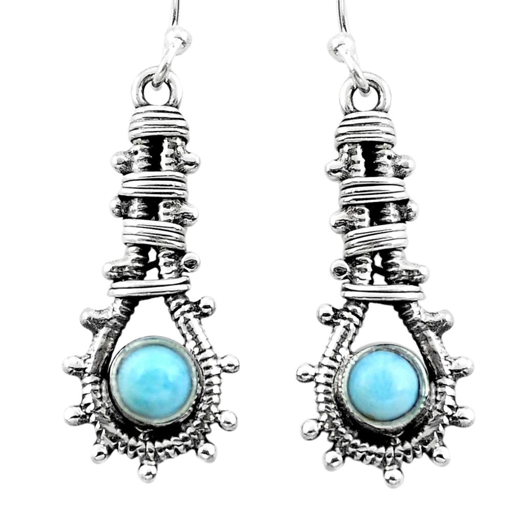 Natural blue larimar 925 sterling silver dangle earrings jewelry d29519