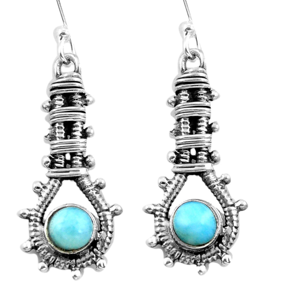 Natural blue larimar 925 sterling silver dangle earrings jewelry d29520