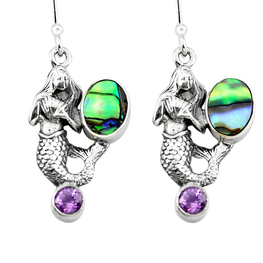 925 silver natural green abalone paua seashell fairy mermaid earrings d29524