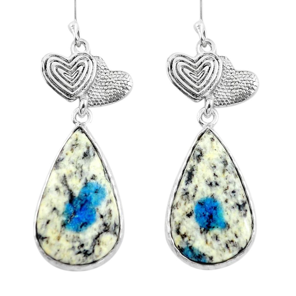 Natural k2 blue (azurite in quartz) 925 silver couple hearts earrings d29530