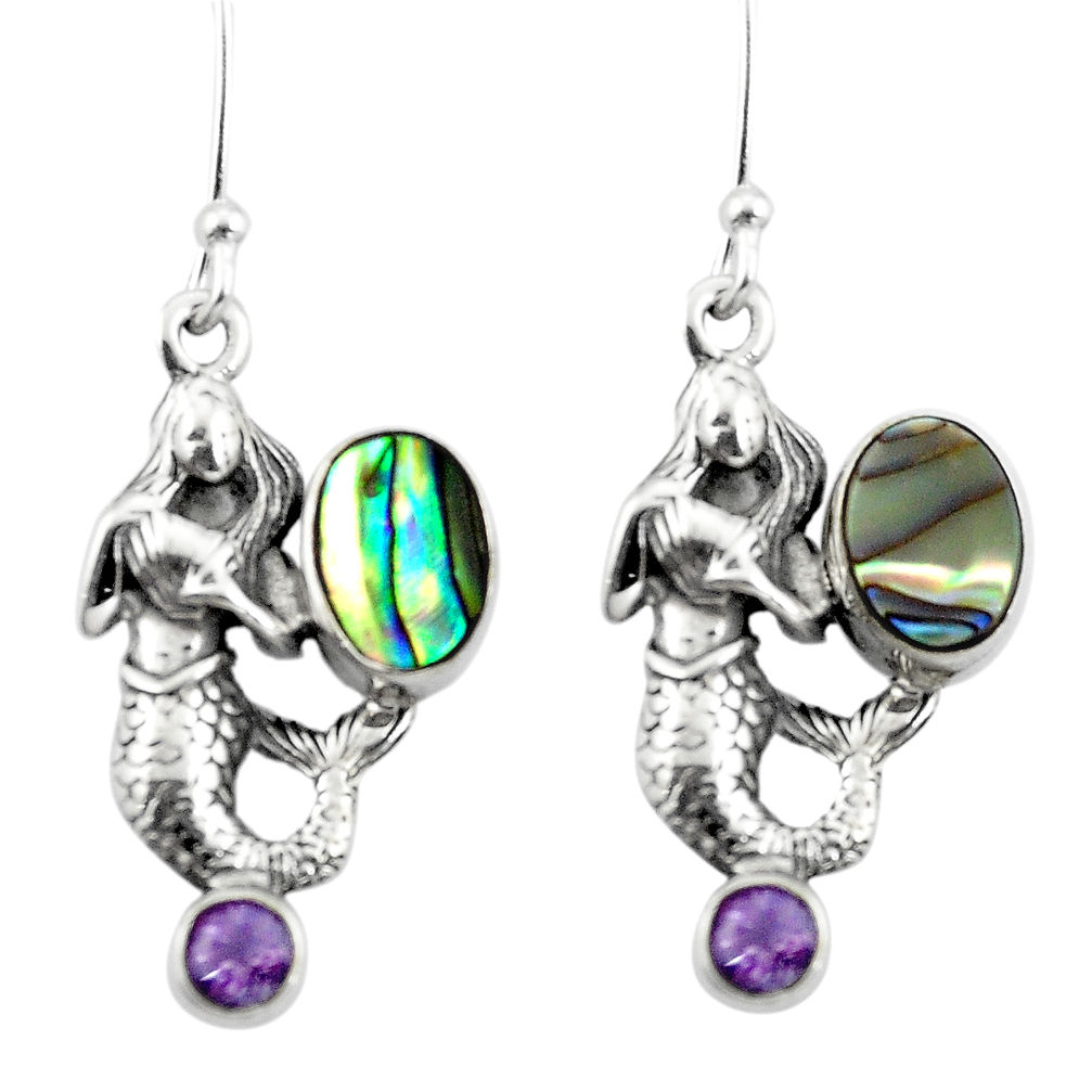 925 silver natural green abalone paua seashell fairy mermaid earrings d29532