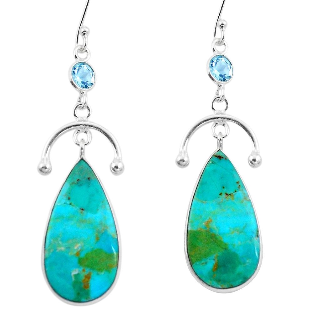 Blue arizona mohave turquoise topaz 925 silver dangle earrings d29537