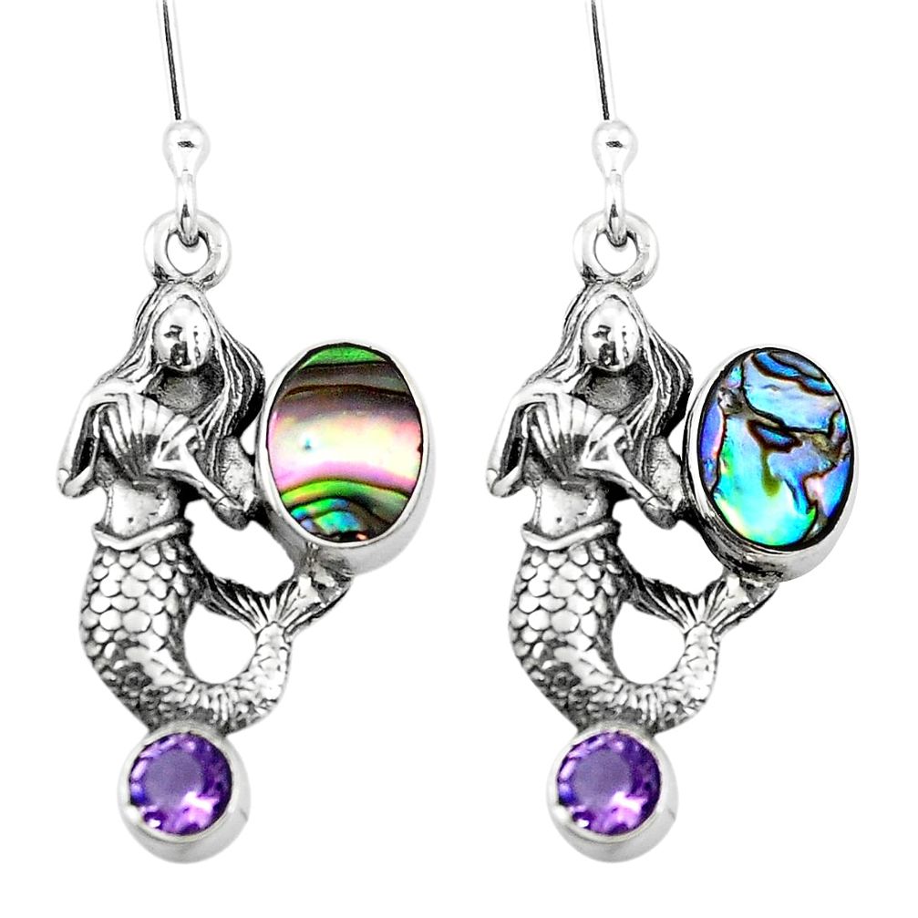 925 silver natural green abalone paua seashell fairy mermaid earrings d29538