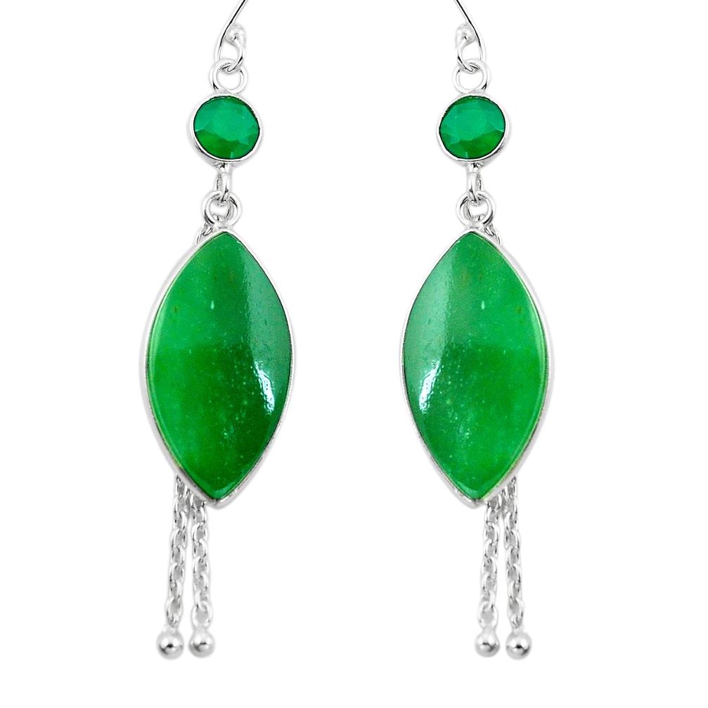 Natural green chalcedony 925 sterling silver dangle earrings d29539