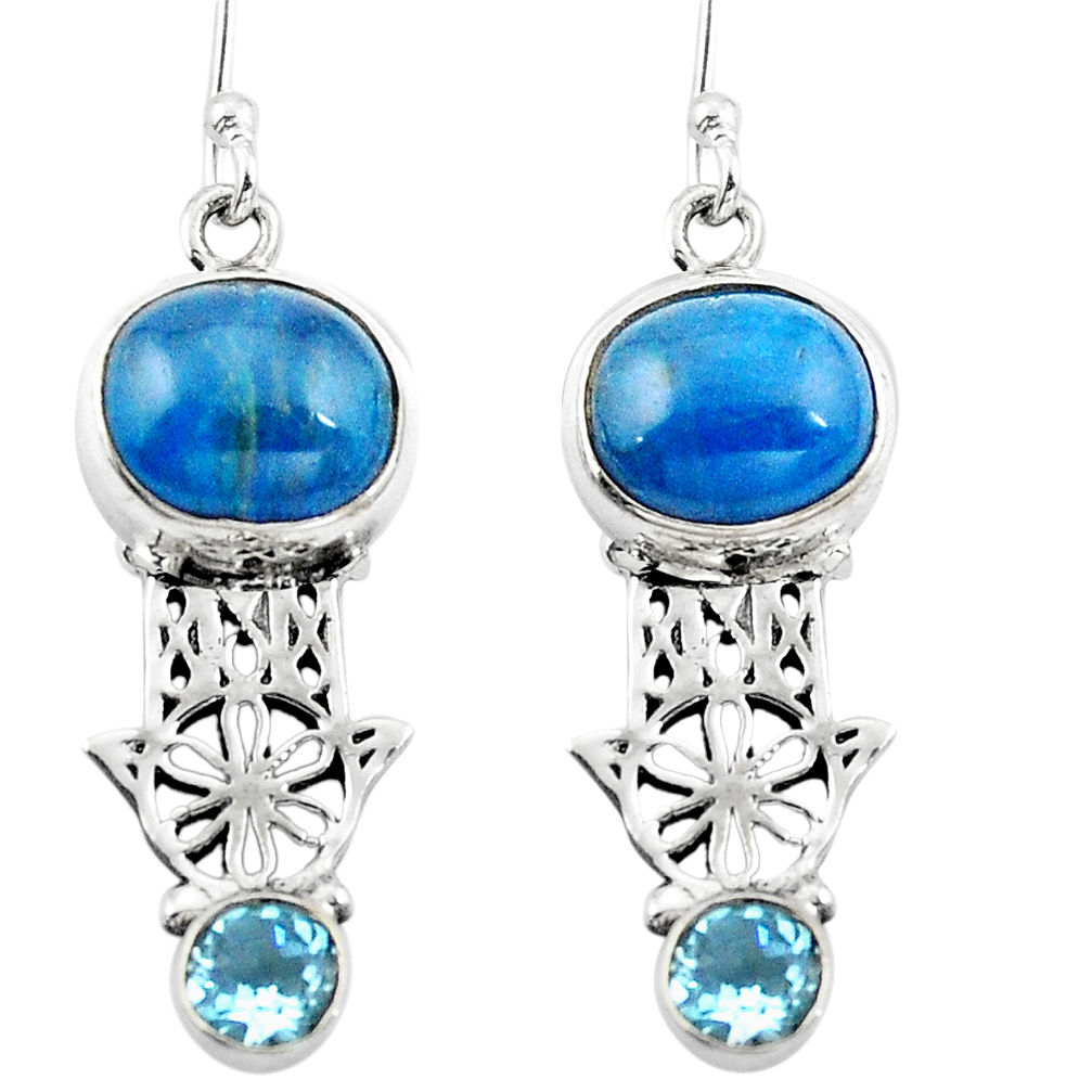 Natural blue apatite (madagascar) 925 silver hand of god hamsa earrings d29541