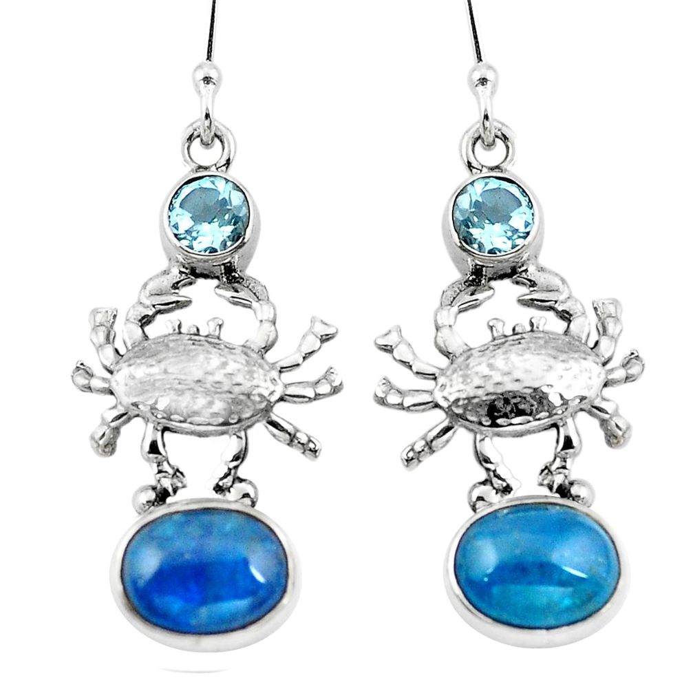 Natural blue apatite (madagascar) topaz 925 silver crab earrings d29548