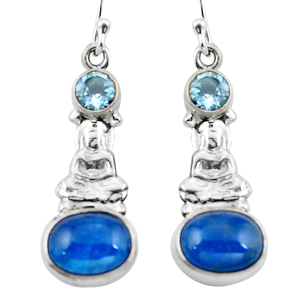 Natural blue apatite (madagascar) 925 silver buddha charm earrings d29551