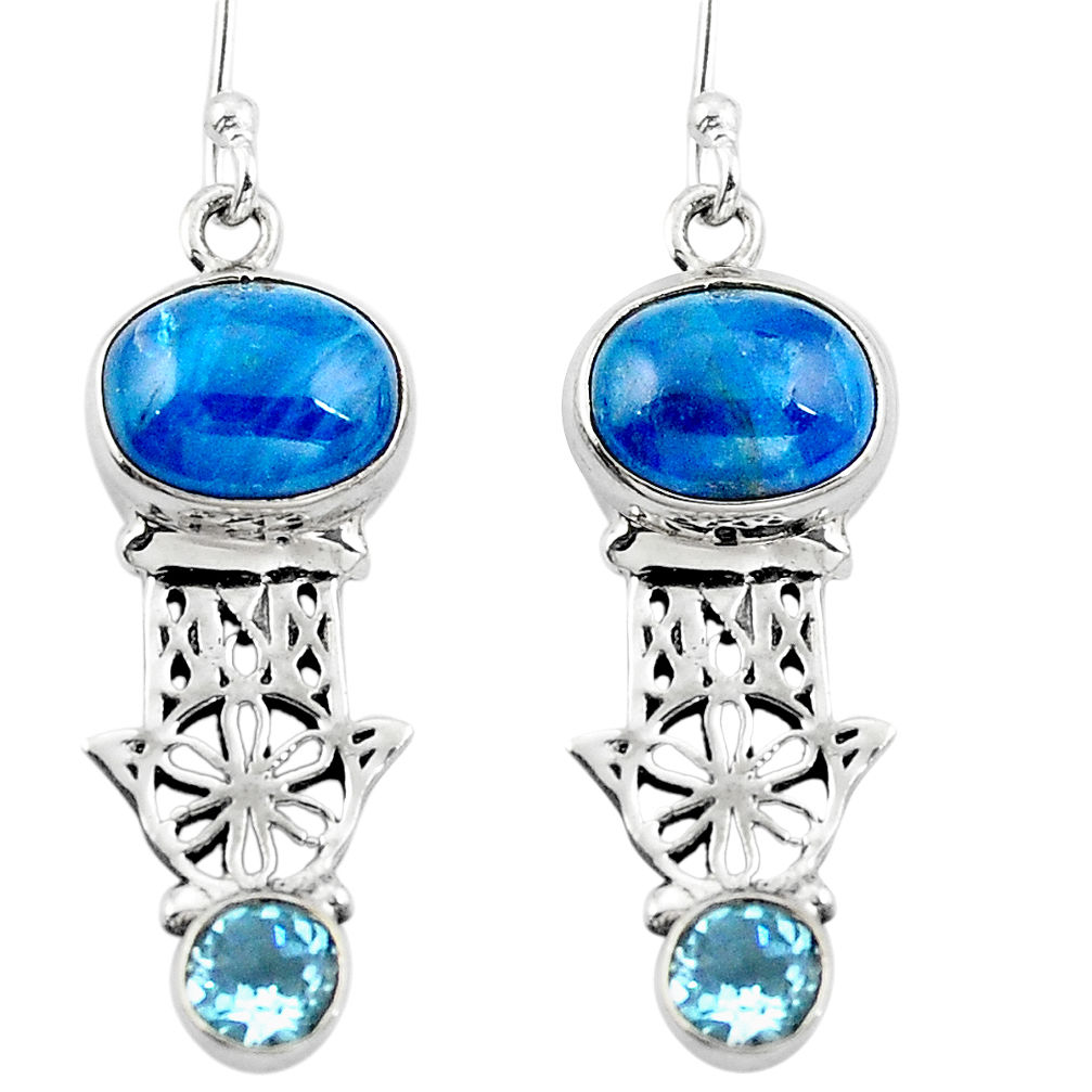 Natural blue apatite (madagascar) 925 silver hand of god hamsa earrings d29552