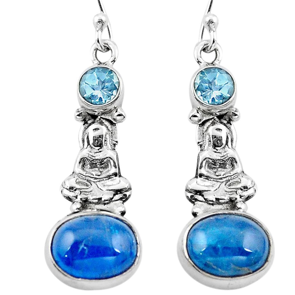 Natural blue apatite (madagascar) 925 silver buddha charm earrings d29553