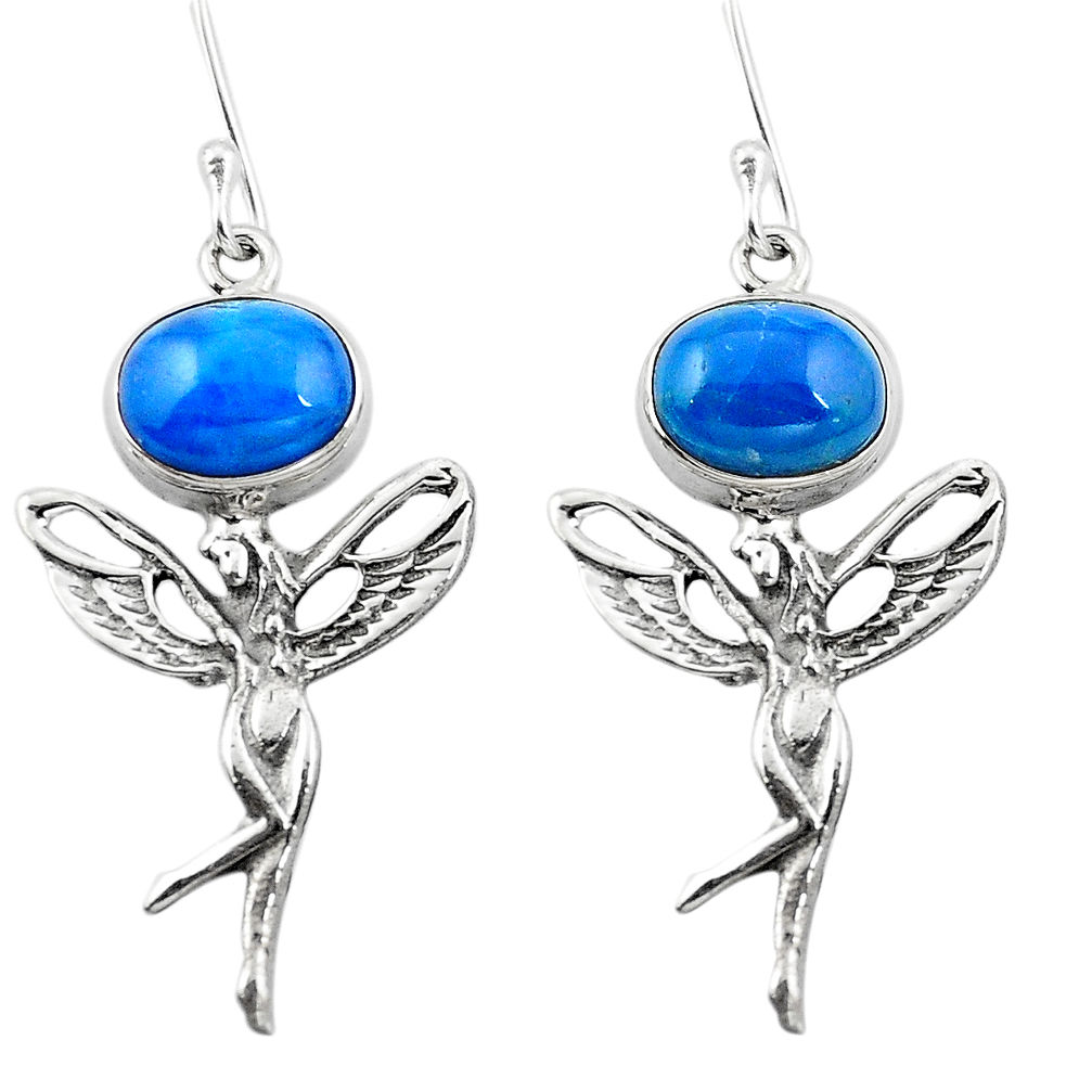 Natural blue apatite (madagascar) 925 silver angel wings fairy earrings d29555