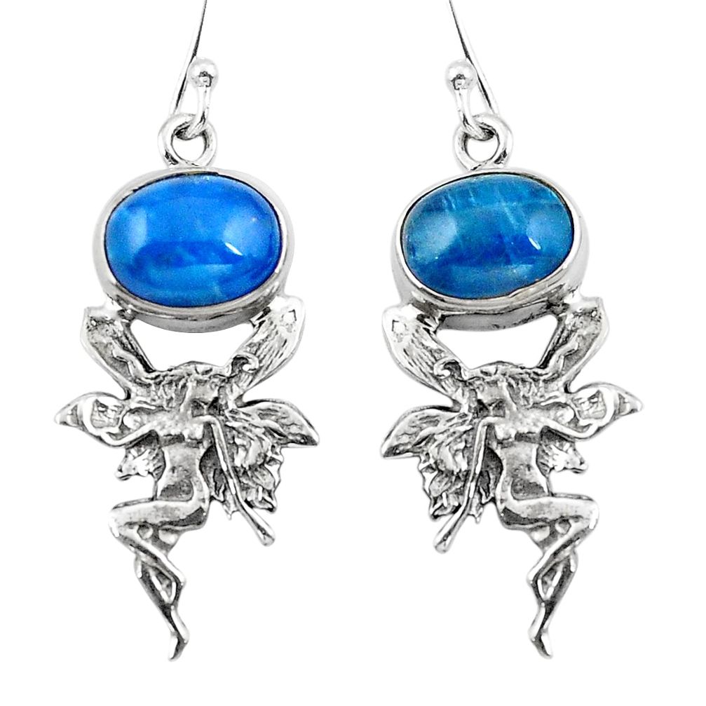 Natural blue apatite (madagascar) 925 silver angel wings fairy earrings d29556