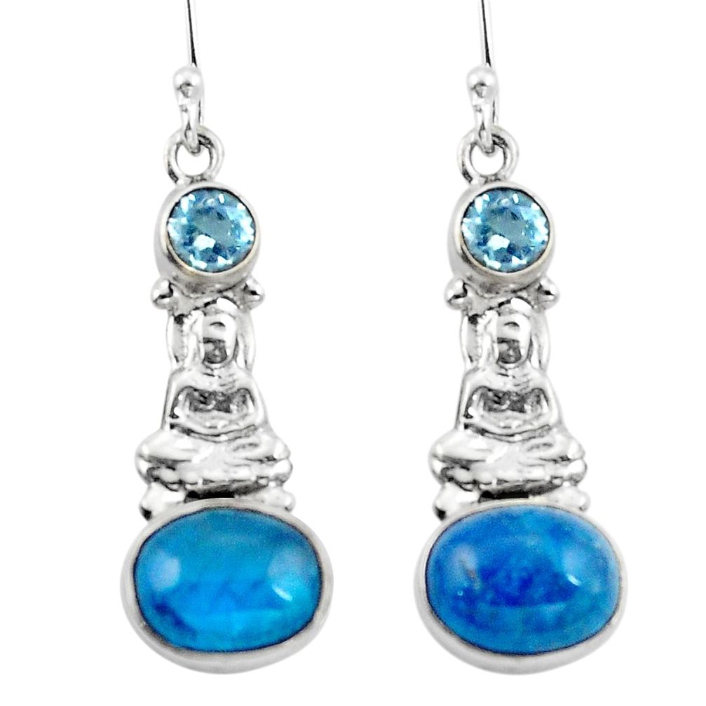 925 silver natural blue apatite (madagascar) buddha charm earrings d29557