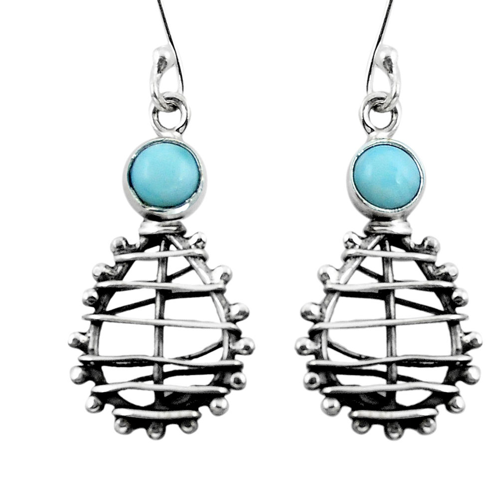 Natural blue larimar 925 sterling silver dangle earrings jewelry d29562