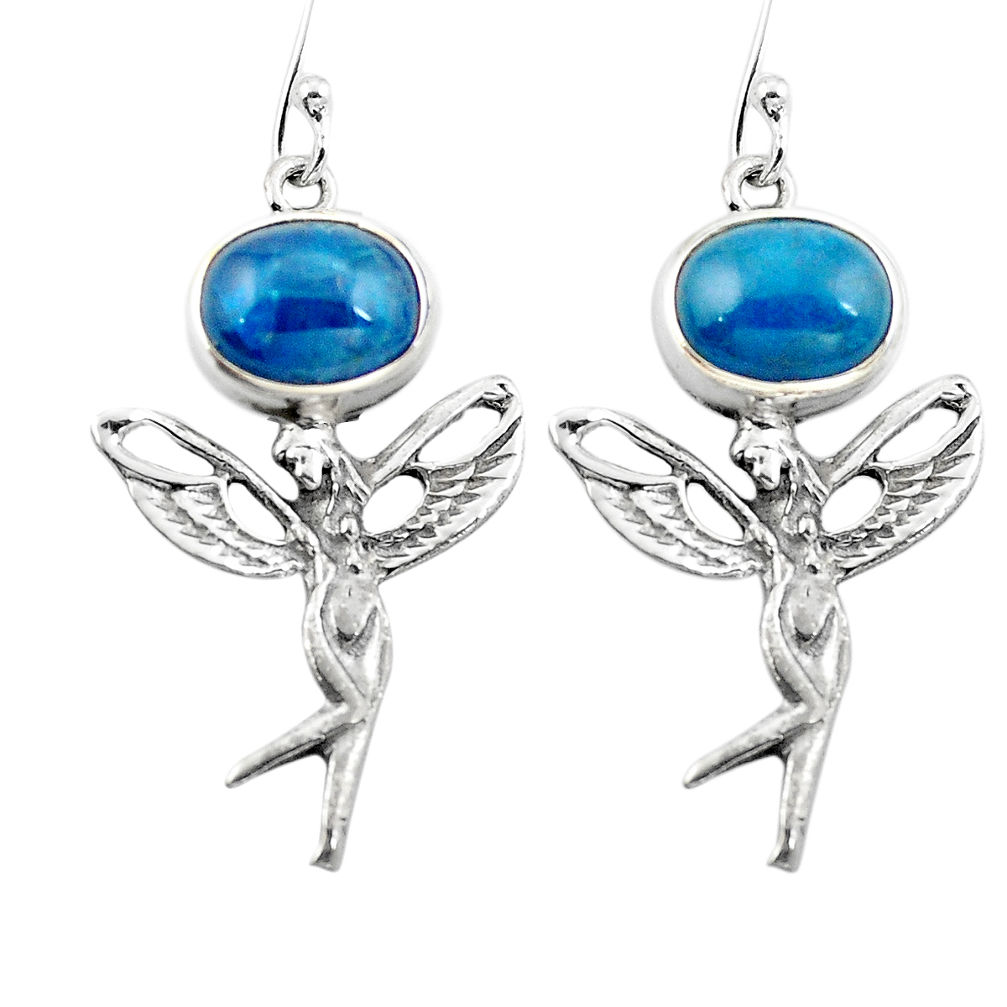 Natural blue apatite (madagascar) 925 silver angel wings fairy earrings d29563