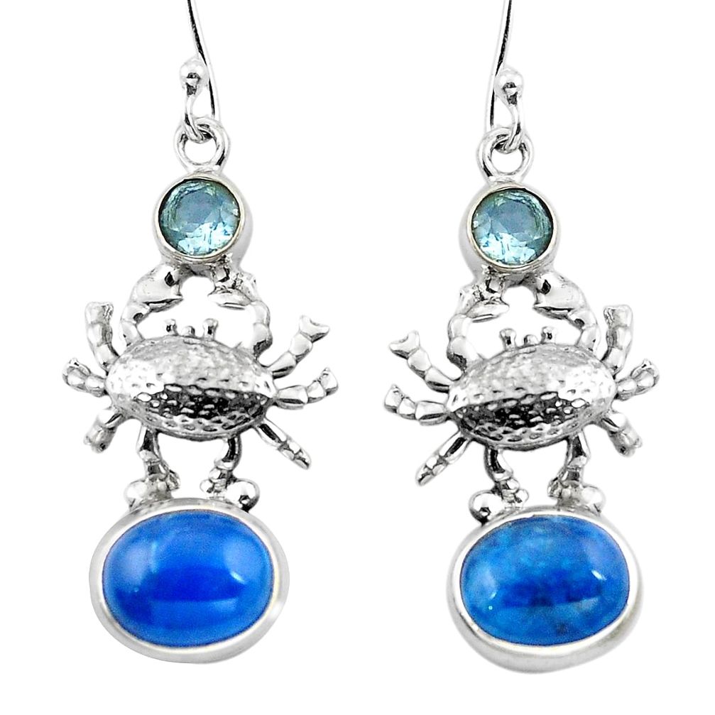 Natural blue apatite (madagascar) topaz 925 silver crab earrings d29565