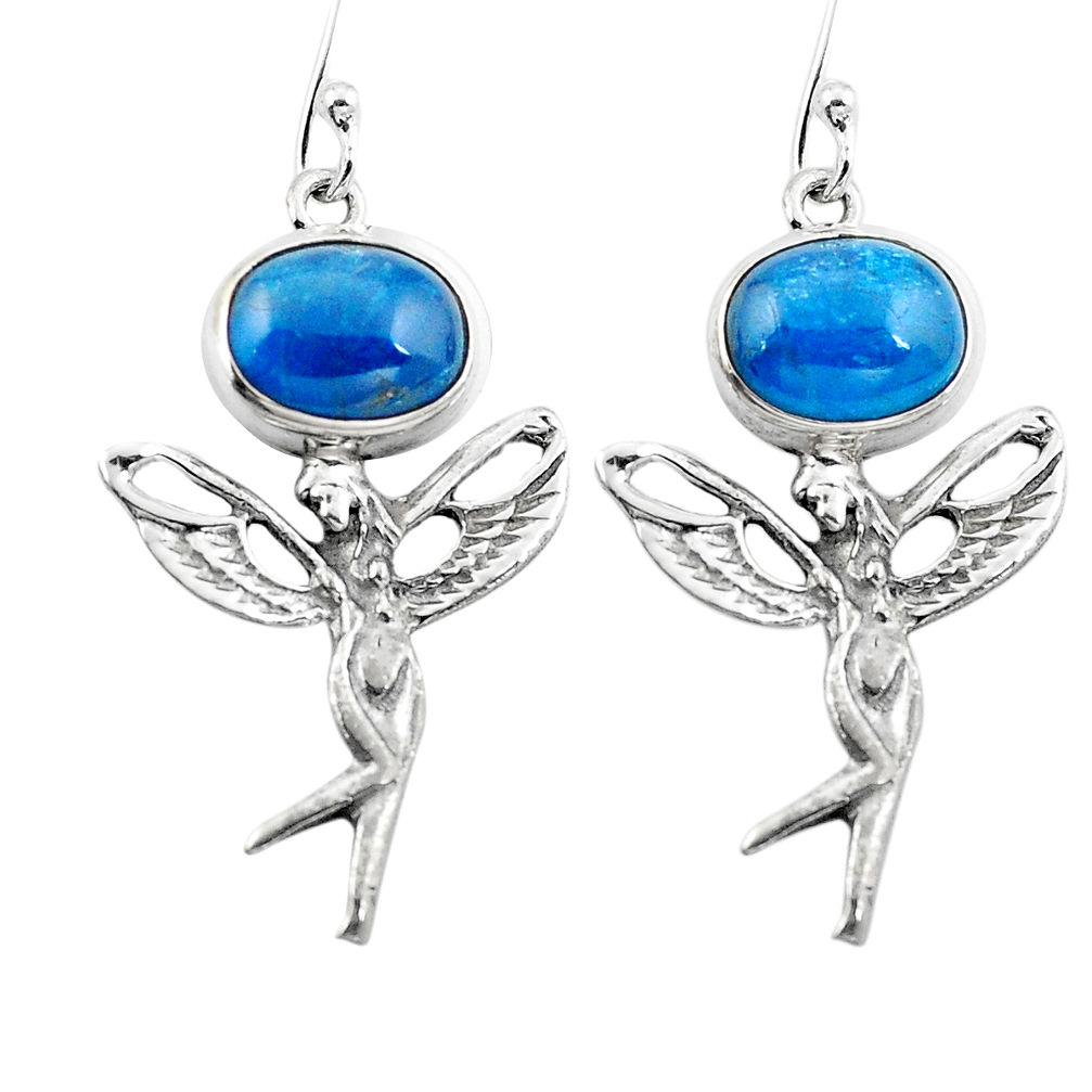 Natural blue apatite (madagascar) 925 silver angel wings fairy earrings d29566