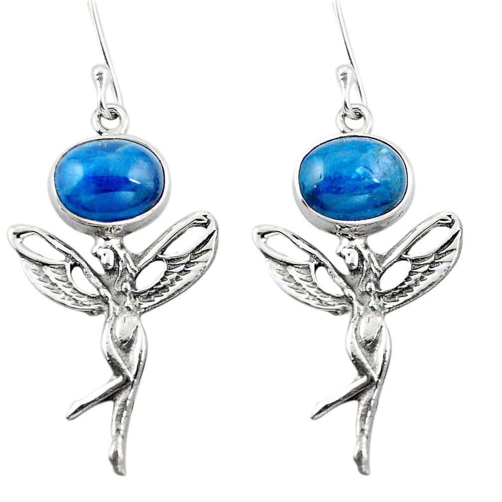 Natural blue apatite (madagascar) 925 silver angel wings fairy earrings d29574