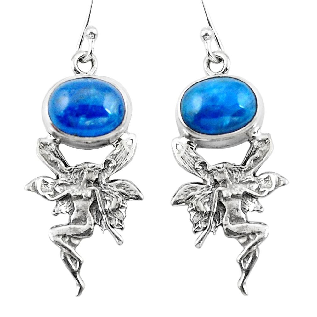 Natural blue apatite (madagascar) 925 silver angel wings fairy earrings d29575