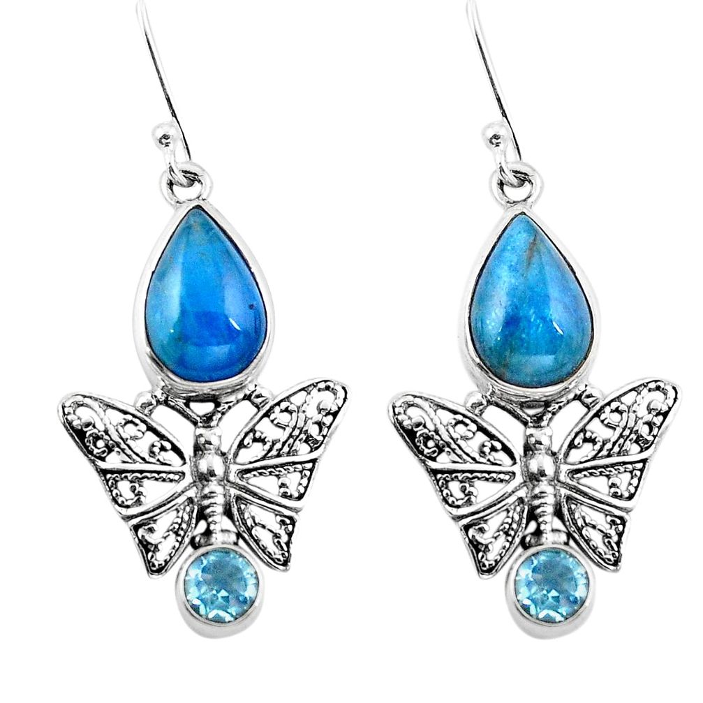 Natural blue apatite (madagascar) 925 silver butterfly earrings d29577