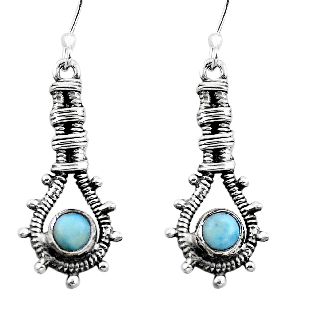 Natural blue larimar 925 sterling silver dangle earrings jewelry d29579