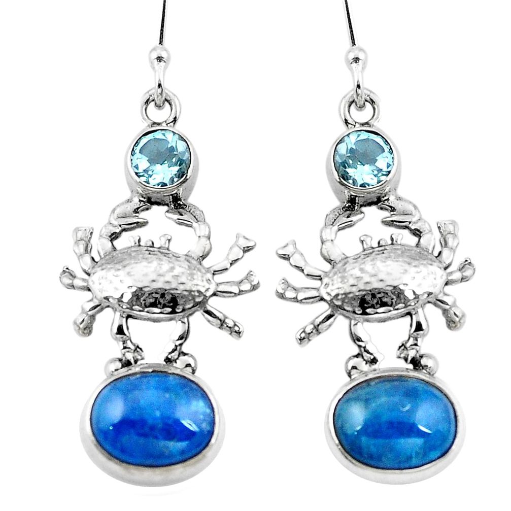 Natural blue apatite (madagascar) topaz 925 silver crab earrings d29580