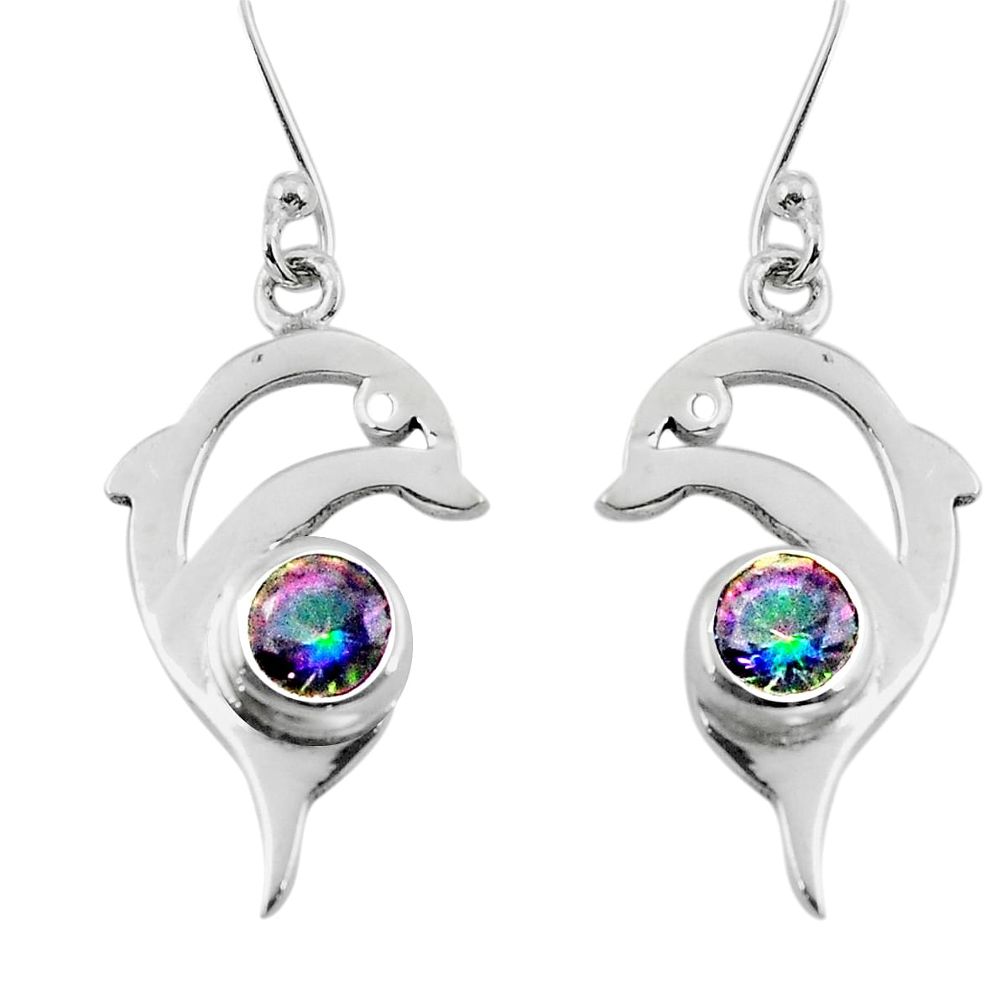 Multicolor rainbow topaz 925 sterling silver fish earrings jewelry d29581