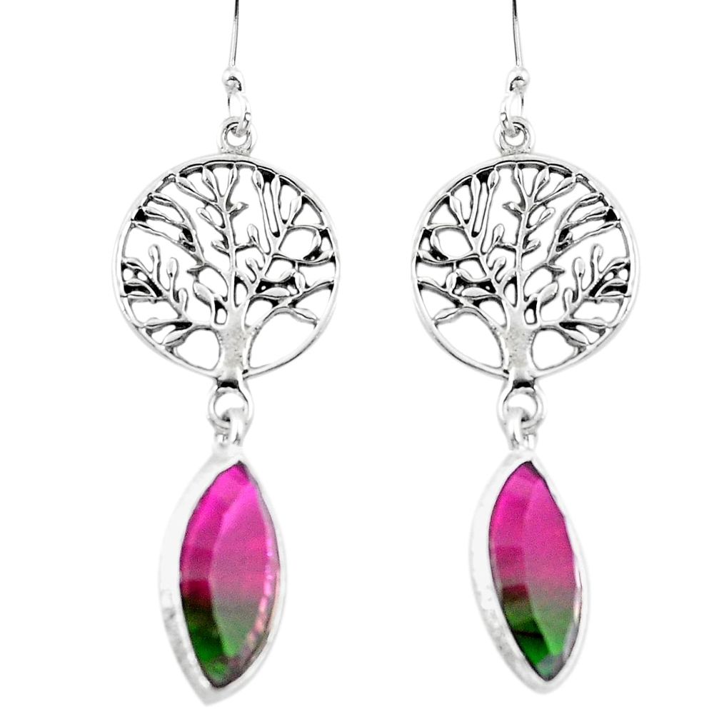 Watermelon tourmaline (lab) 925 silver tree of life earrings d29587