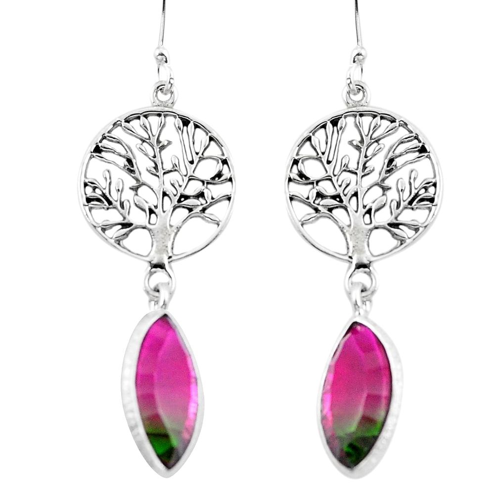 925 silver watermelon tourmaline (lab) tree of life earrings jewelry d29594