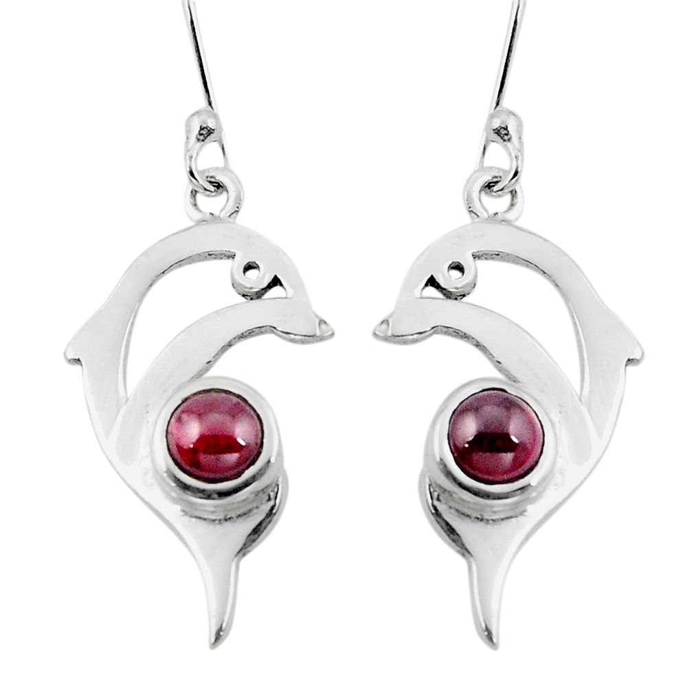 Natural red garnet 925 sterling silver fish earrings jewelry d29595