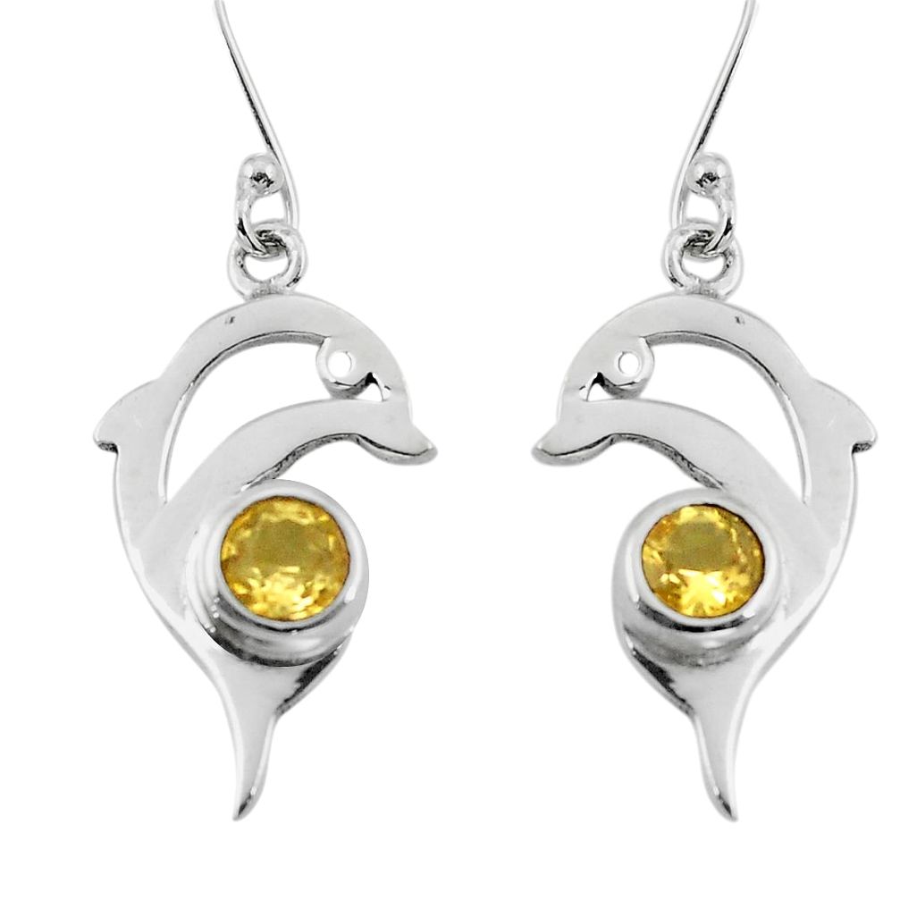 Natural yellow citrine 925 sterling silver fish earrings jewelry d29596