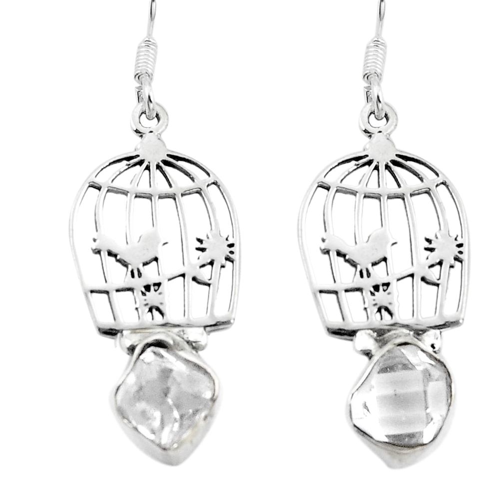 Natural white herkimer diamond 925 silver dangle cage charm earrings d29601