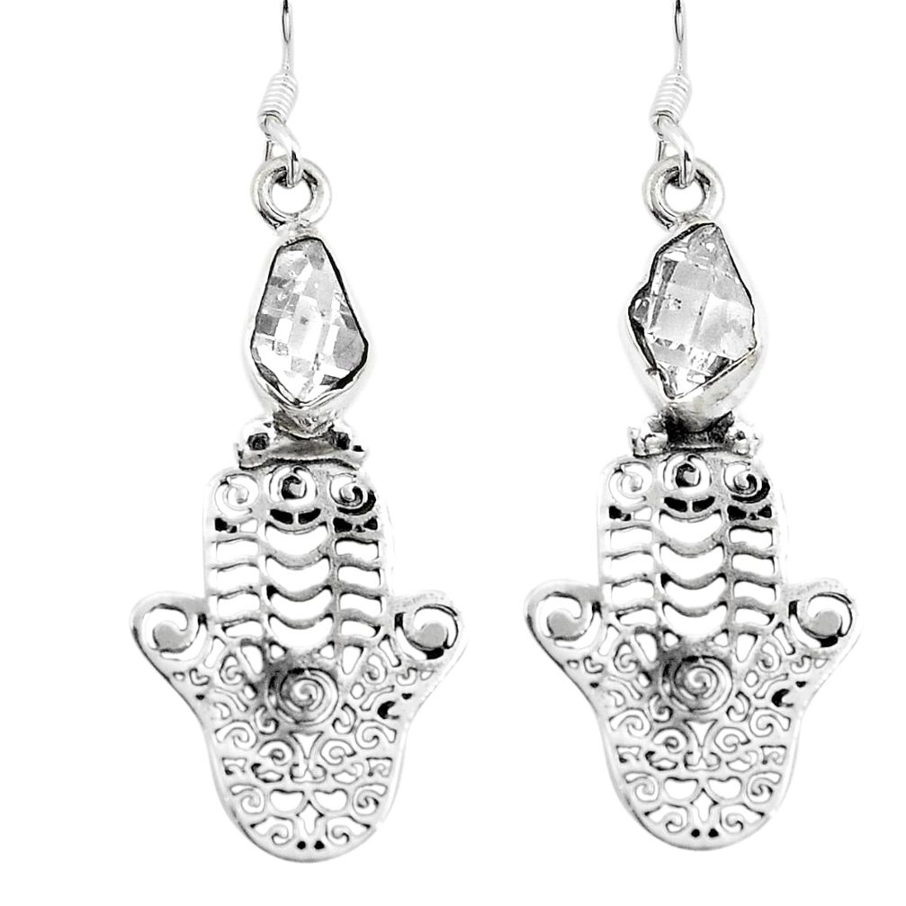 Natural white herkimer diamond 925 silver hand of god hamsa earrings d29602